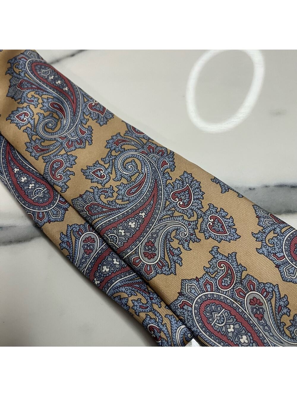 Liberty of London Men's Gold Blue Paisley Classic Length 100% Silk Tie Luxury